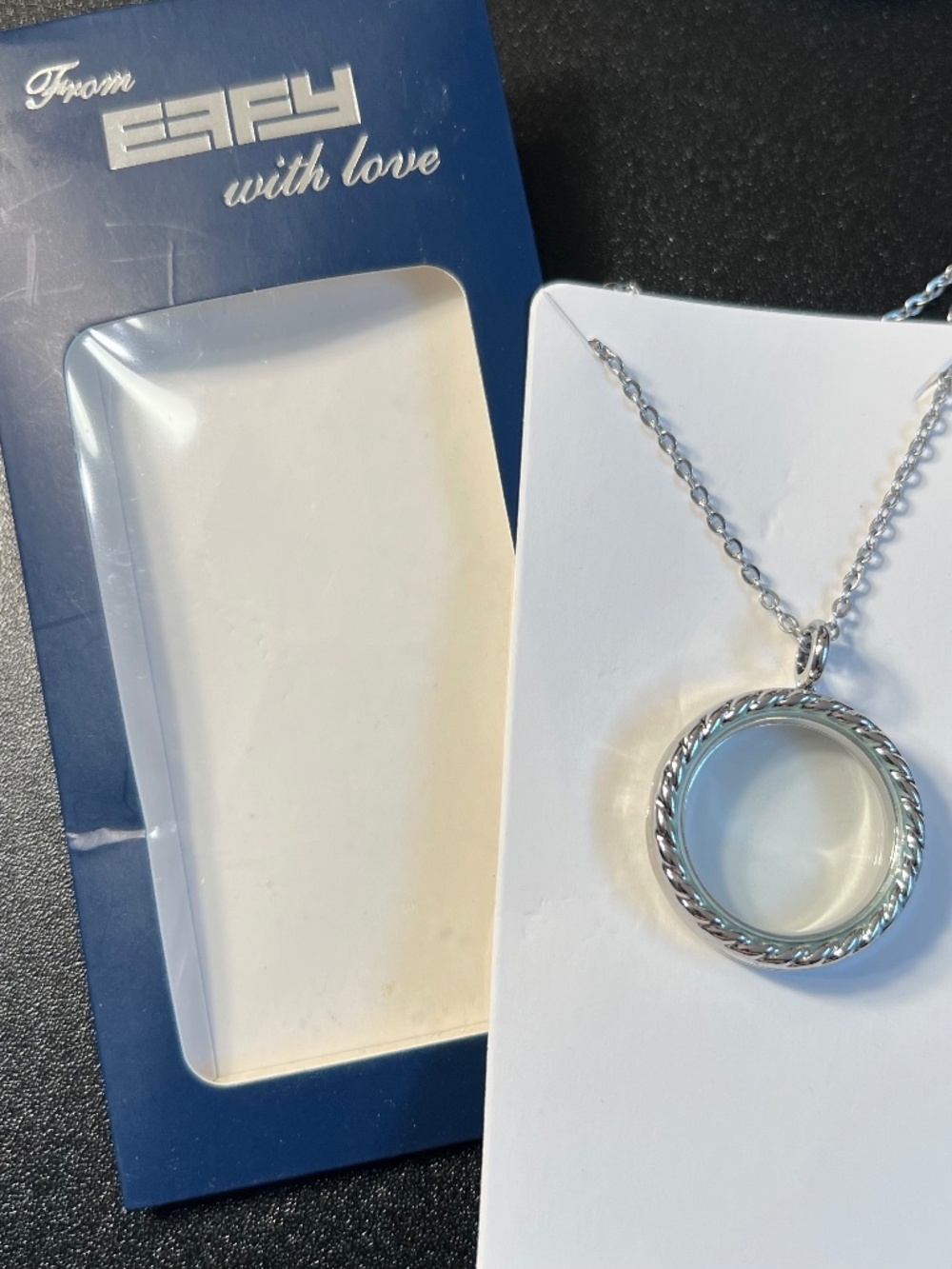 Effy "With Love" Floating Glass Braided Edge Locket Silver Tone Necklace NWT